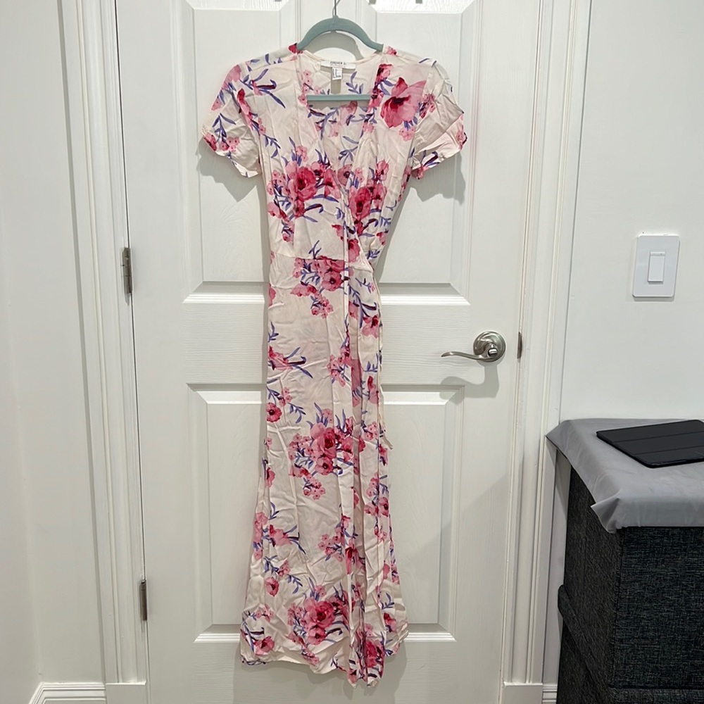 Pink Floral Wrap Dress